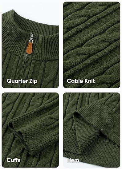 Stylish Men's Quarter Zip Pullover Sweater - Cozy Cable Knit Design with Stand Collar