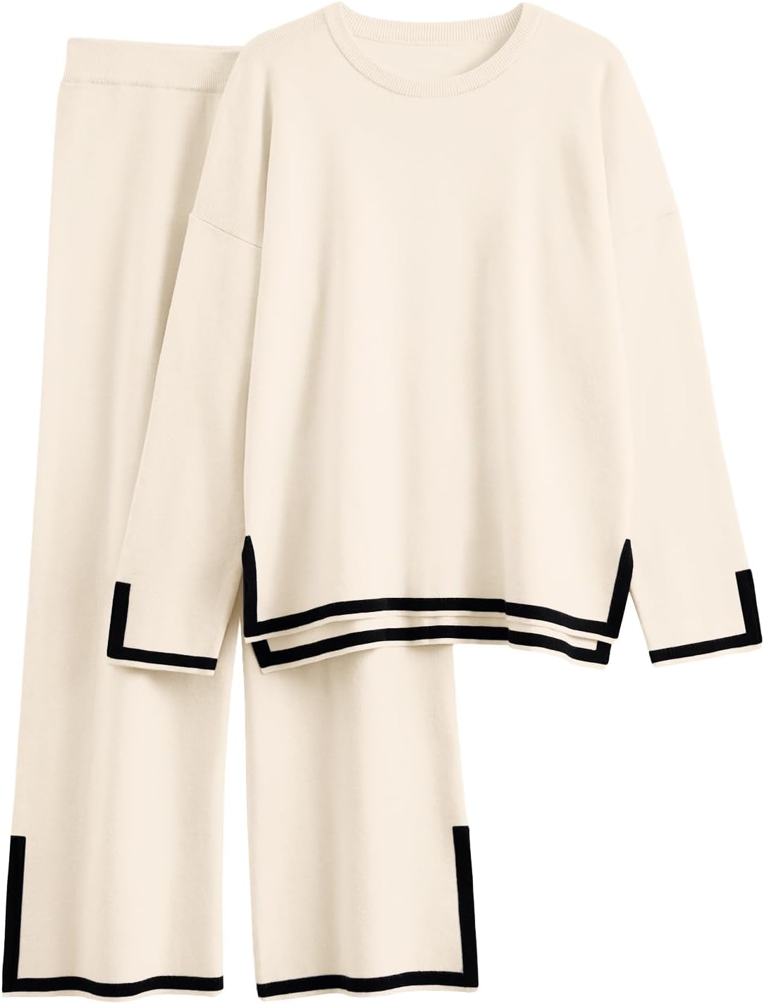 Chic Women's Fall 2-Piece Lounge Set - Cozy Sweater Top & Wide Leg Pants