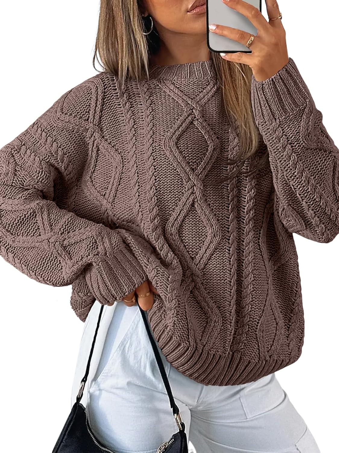 Women's Oversized Cable Knit Crewneck Sweater in Cozy Chic Style